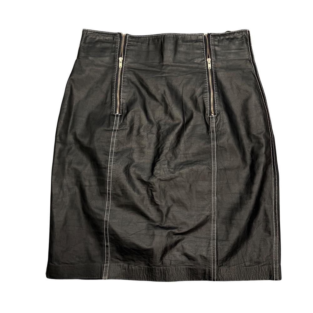 VTG Wilsons Leather Vintage Black Pencil‎ Skirt Contrast Stitch Zippers Womens